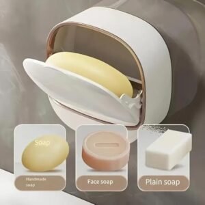 Bathroom Wall-Mounted Soap Holder with Drainage & Protective Cover – Space-Saving Soap Rack