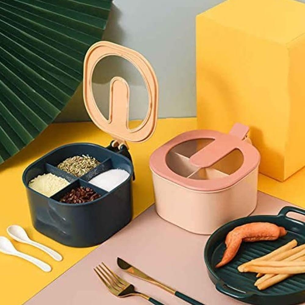 Plastic 4-Section Fancy Masala Box – Lightweight and Durable Design with Smooth Mechanism for Convenient Spice Storage - Image 4