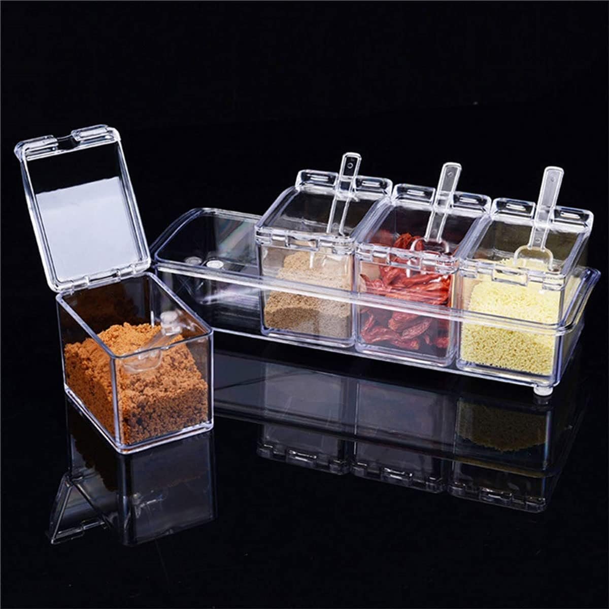 4-Pcs Crystal Clear Spice Seasoning Box Set: Transparent Kitchen Rack - Image 3