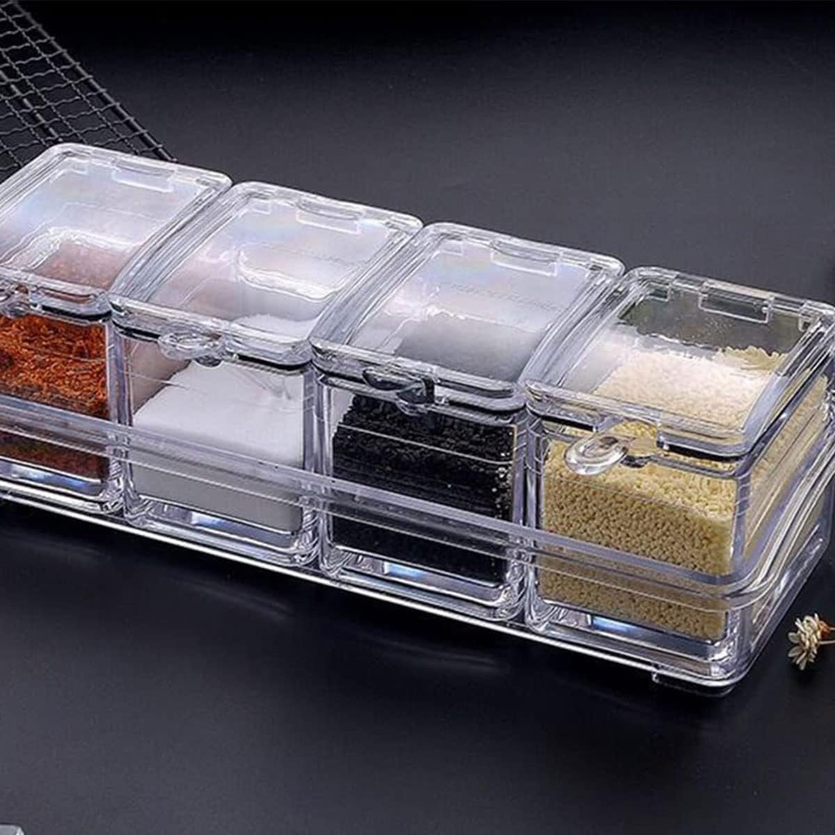 4-Pcs Crystal Clear Spice Seasoning Box Set: Transparent Kitchen Rack - Image 2