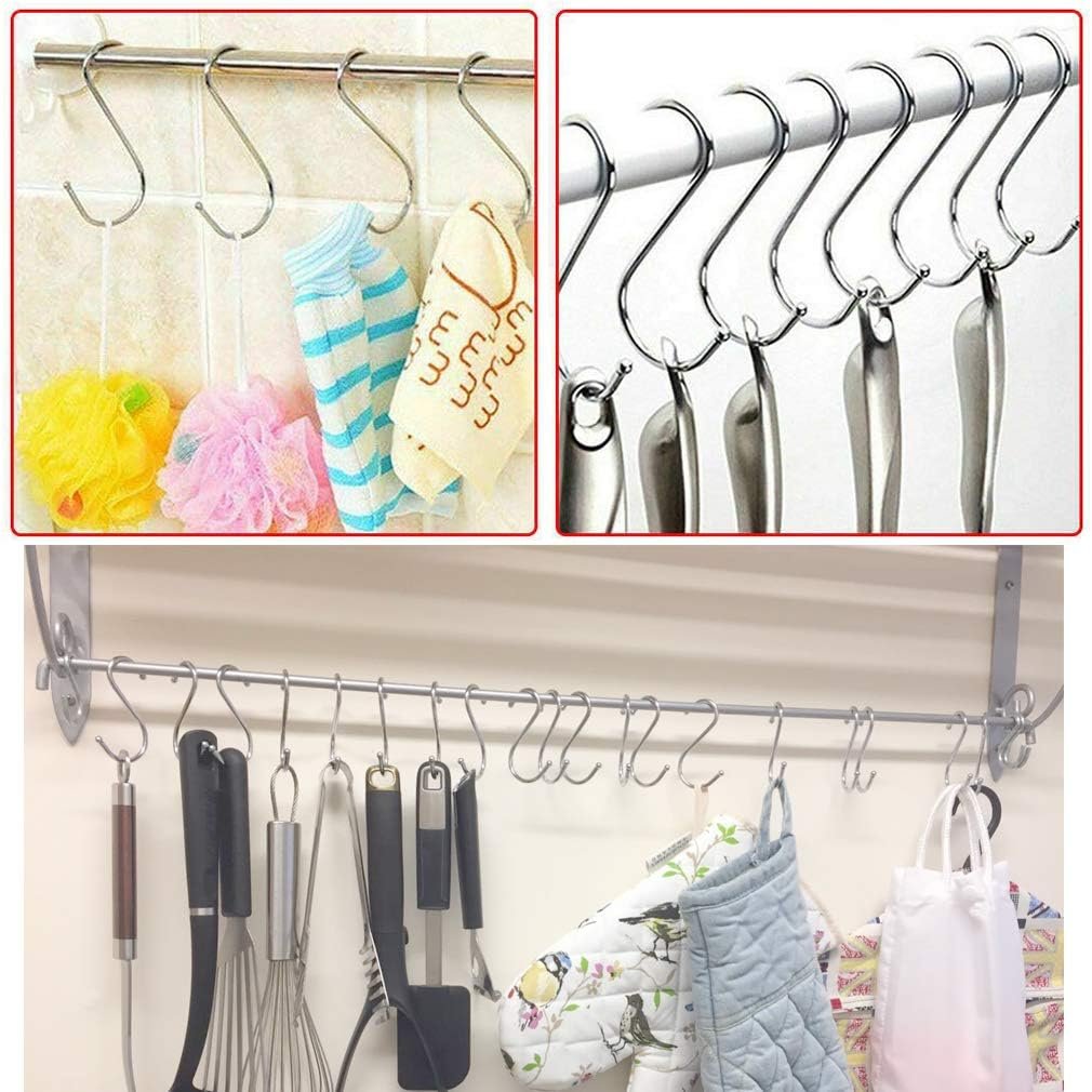 Stainless Steel S-Shape Hook Kitchen Bedroom Multi-function Railing S Hanger Hook Clasp Holder Hooks Hanging Storage Tools (4pcs)