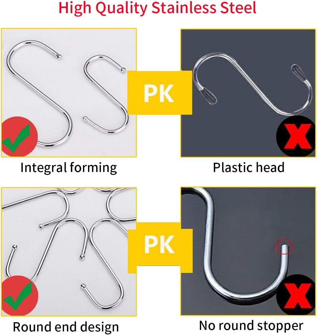 Stainless Steel S-Shape Hook Kitchen Bedroom Multi-function Railing S Hanger Hook Clasp Holder Hooks Hanging Storage Tools (4pcs) - Image 3