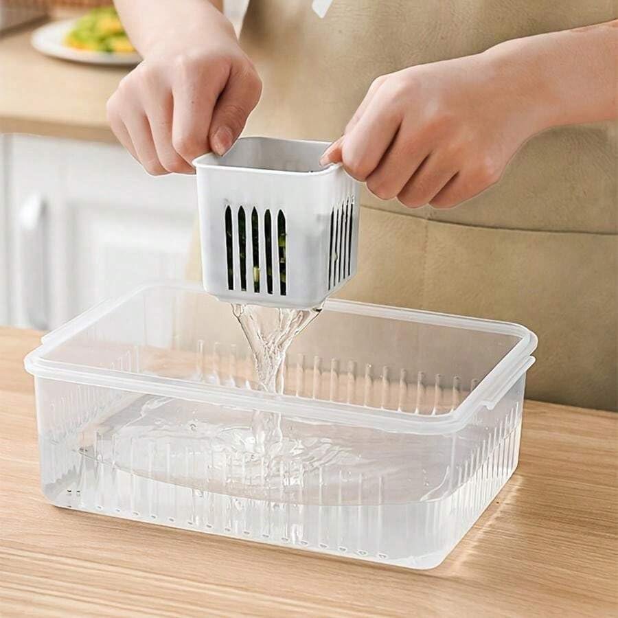Fridge Storage Box, 6 Grid Refrigerator Storage Containers, Kitchen Storage Set, Vegetable Storage, Draining Crisper Food Box - Image 3