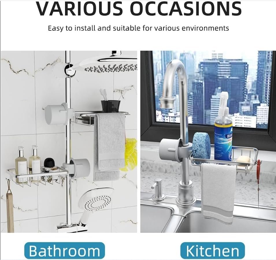 Stainless Steel Faucet Rack – Kitchen Sink Organizer Holder for Sponge, Soap & Cleaning Tools - Image 2