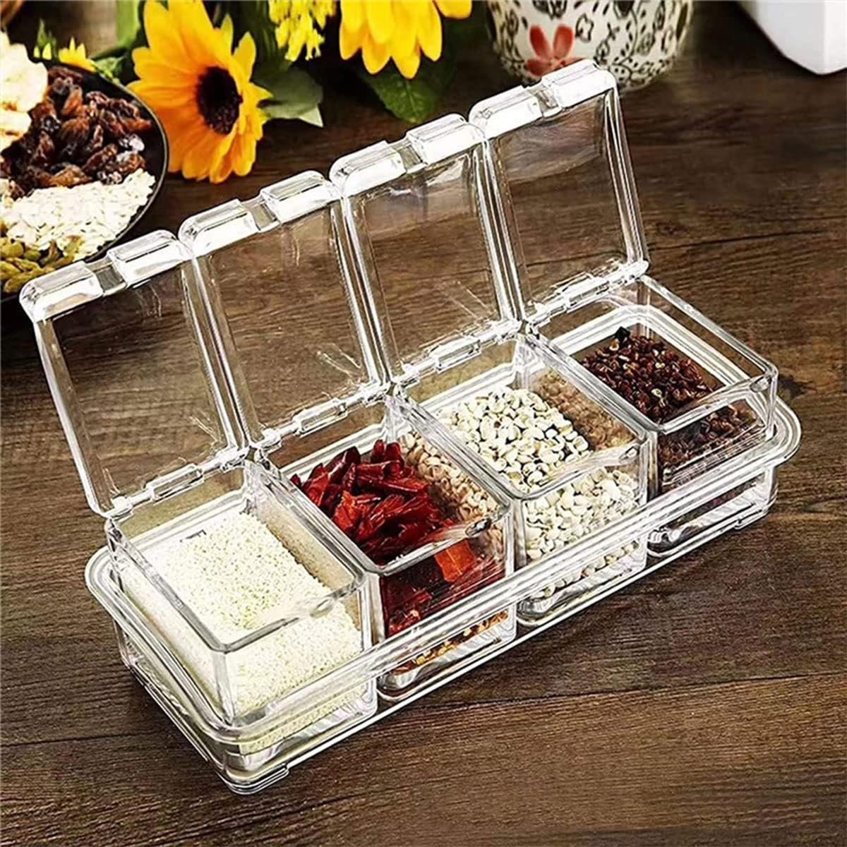 4-Pcs Crystal Clear Spice Seasoning Box Set: Transparent Kitchen Rack
