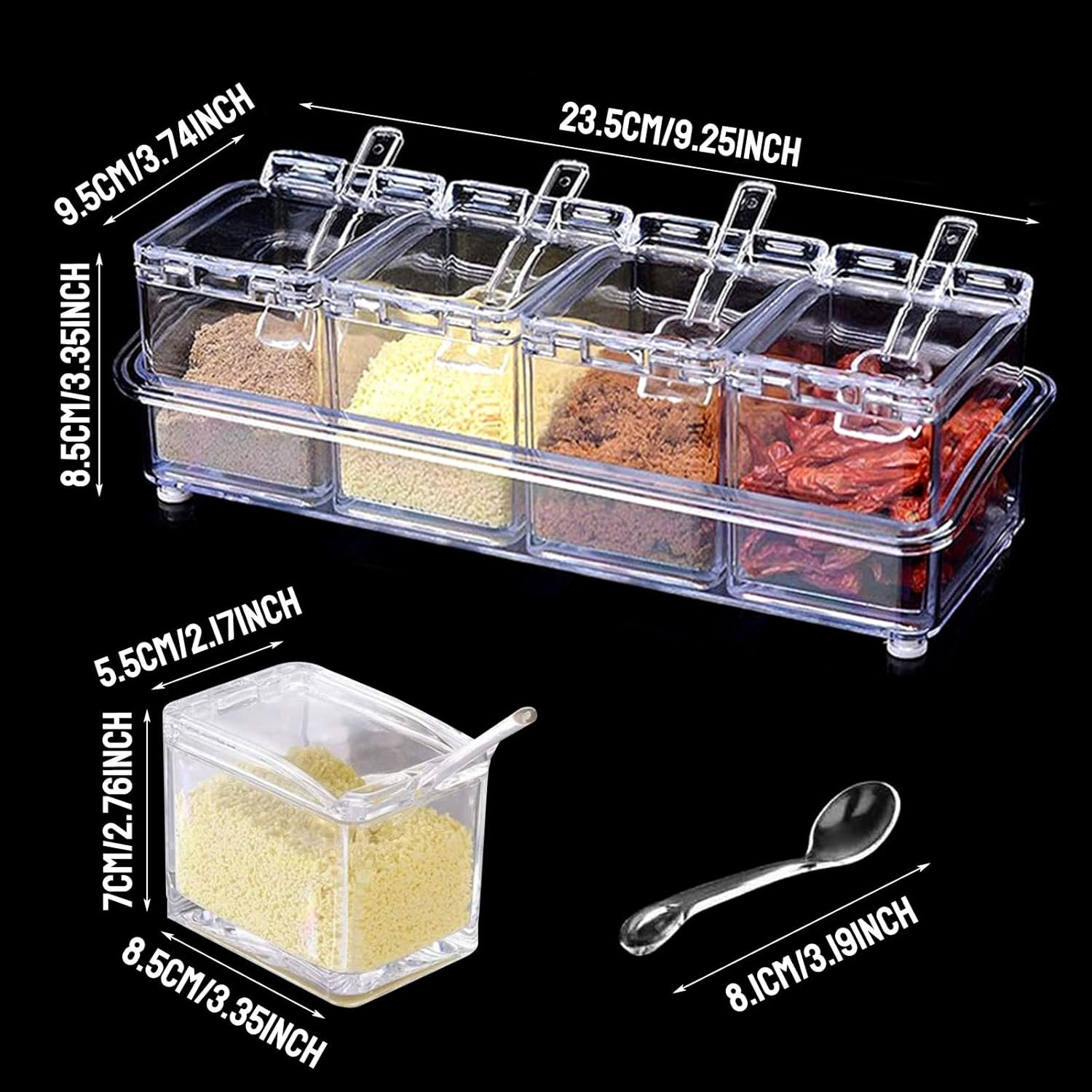 4-Pcs Crystal Clear Spice Seasoning Box Set: Transparent Kitchen Rack - Image 5