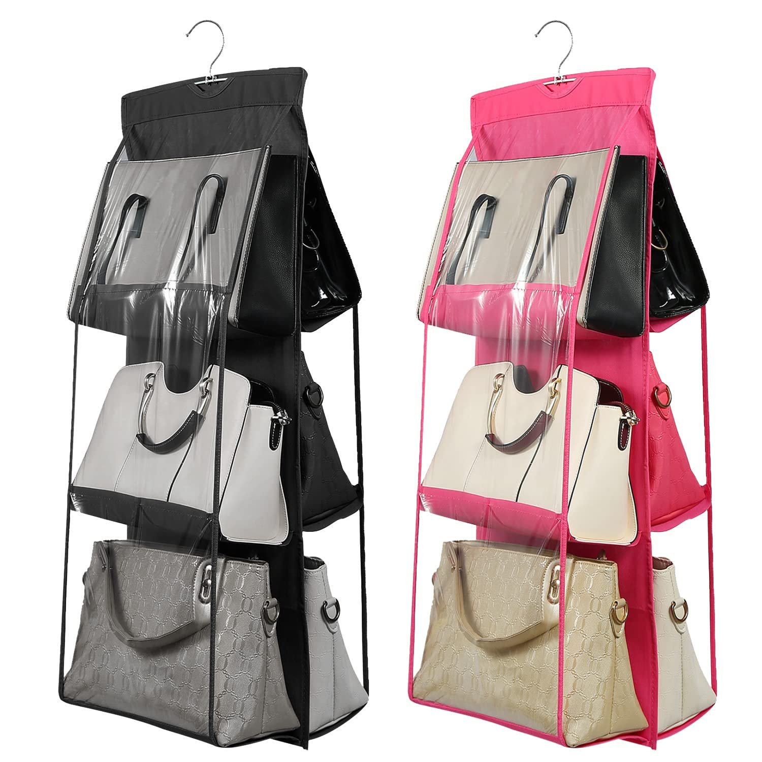 6 Pocket Foldable Hanging Bag 3 Layers Folding Shelf Bag Purse Handbag Organizer - Image 5