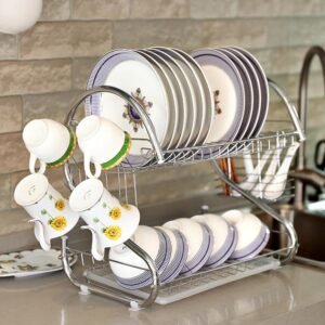 Stainless Steel 2-tier iron dish rack and tray set