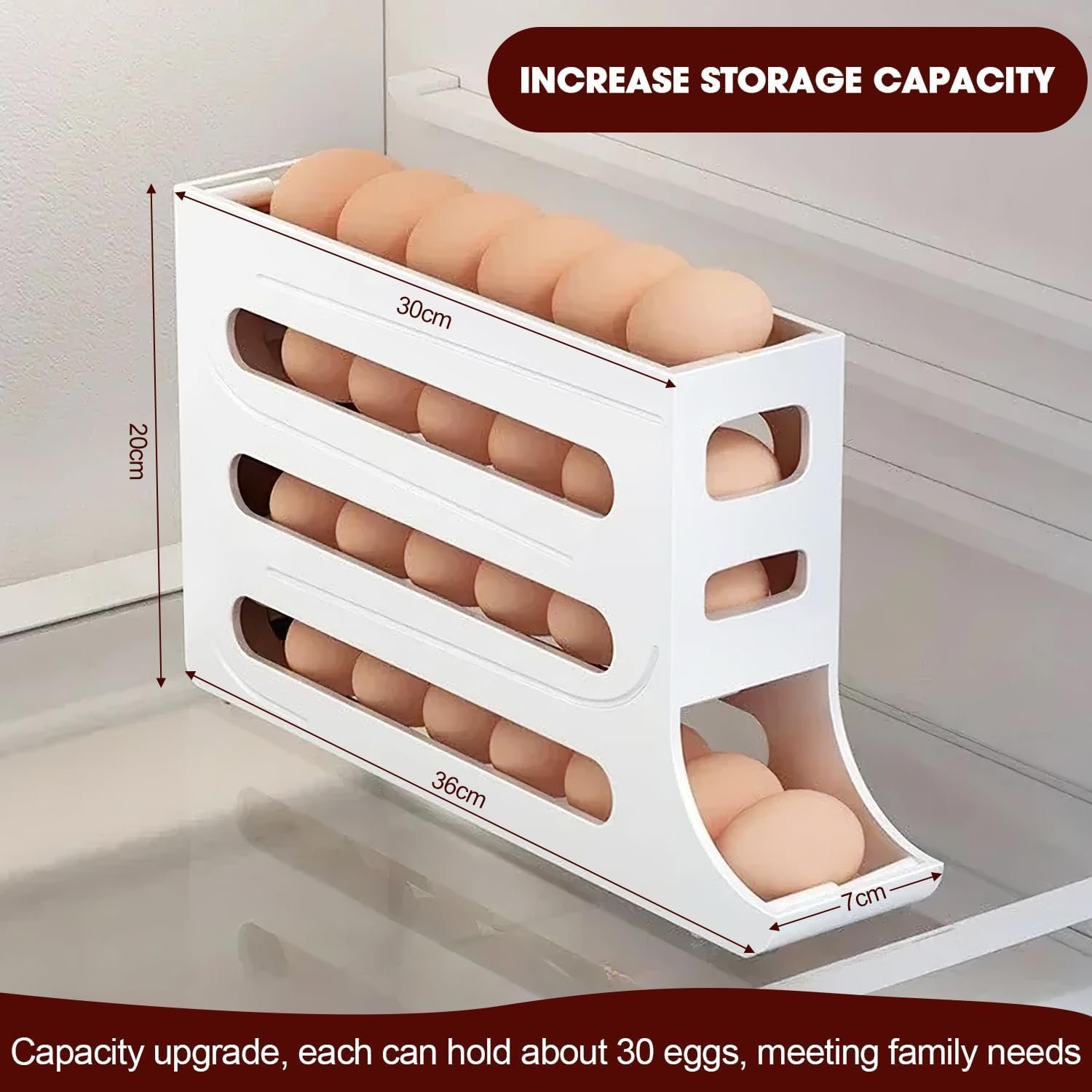 4 Tiers Fridge Egg Rack Large Capacity Egg Dispenser for Refrigerator, Space-Saving Automatic Rolling Egg Holder Organizer Storage - Image 2