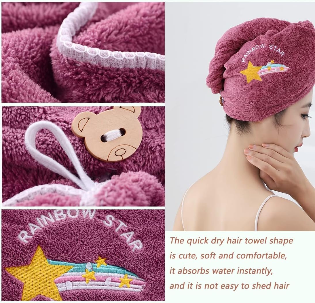 Dry Hair Towel Microfiber Soft Shower Cap Embroidered Coral Velvet Ladies Head Wrap Absorbent Fast Dry Head Towel Shower - Image 4