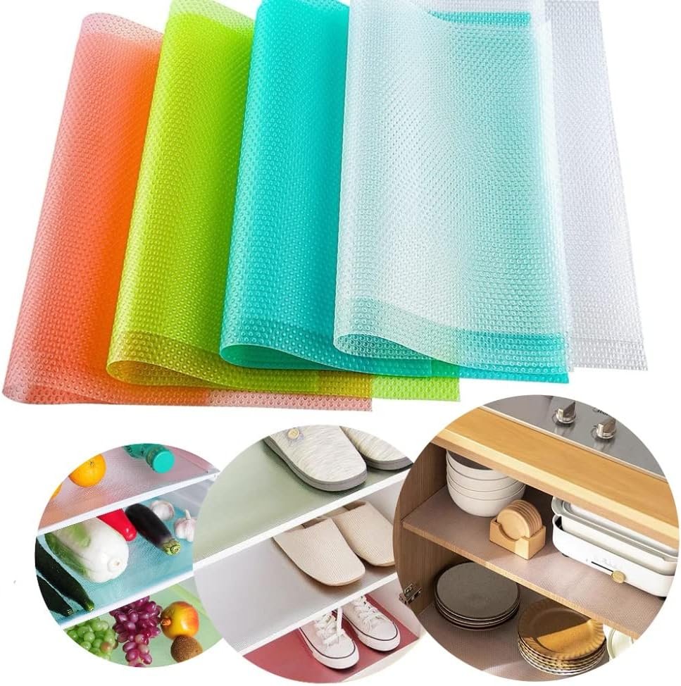Washable Refrigerator Shelf Mats Multi-Color Waterproof Oil-Proof Anti-Slip Drawer Liners & Cabinet Shelf Protectors (3pics)