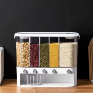 Alternative view of 6 in 1 Wall-Mounted Cereals Dispenser Press Grain Storage Tank Dry Food Organizer Rice Dispenser for Home and Kitchen