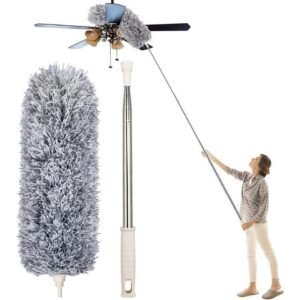 Microfiber Duster with  Extension Pole: Bendable, Washable & Scratch-Resistant for High Ceilings, Roofs & Fans